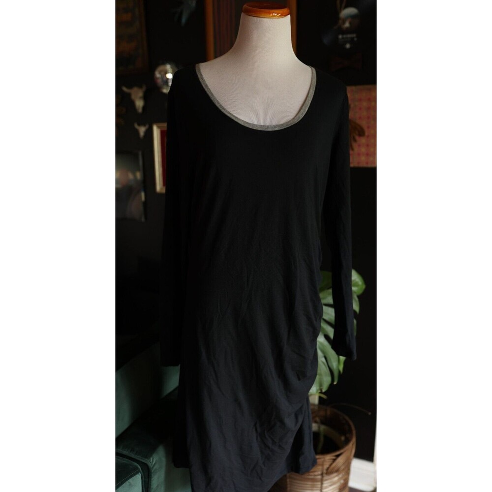 Athleta Women's Size L Black Carefree Long Sleeve Ruched Side Sheath Dress Modal